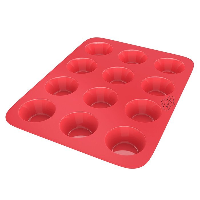 BakeitFun Standard Silicone Muffin Baking Pan in Vibrant Red Color with 12 Circular Compartments That Can Be Used... N3