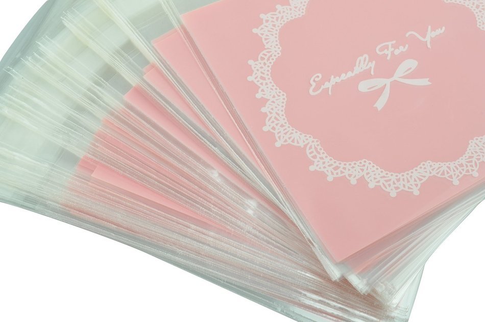 TOOGOO(R) 100 Pcs Self Seal Adhesive Opp Bag Round Lace Bow for Candies Cookies N4