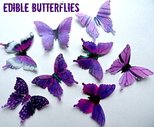 12 Small Assorted Purple Decorative Wafer Paper Butterflies &copy; 1.75" Pre Cut Cake Dessert Decorations