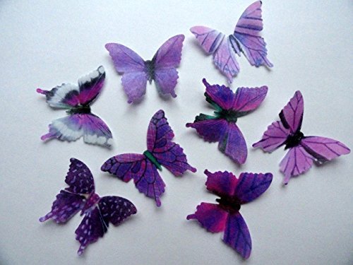 12 Small Assorted Purple Decorative Wafer Paper Butterflies &copy; 1.75" Pre Cut Cake Dessert Decorations N2