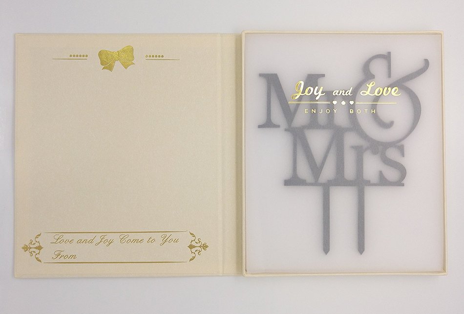 LOVENJOY with Gift Box Mr and Mrs Monogram Wedding Engagement Cake Topper (5.5-inch, Silver Glitter) N27