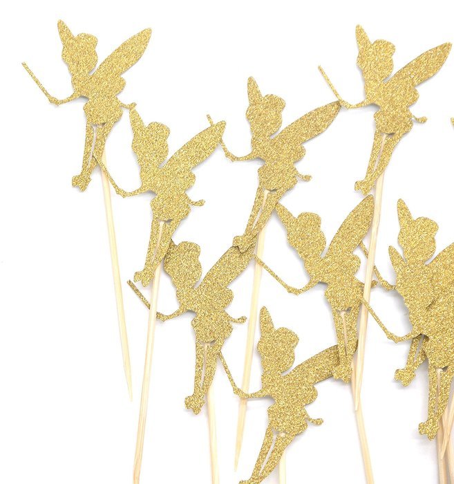 PuTwo 10 Counts Gold Glitter Angle Cupcake Toppers Cake Decorations N5