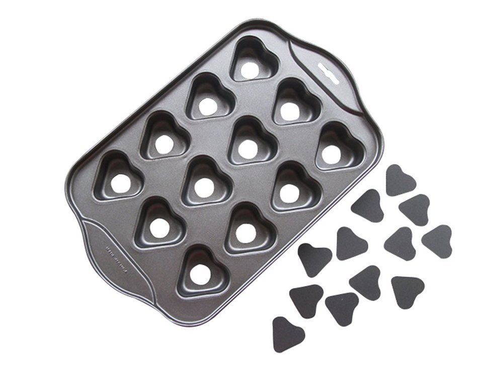 Tosnail 12 Cavity Heart-shaped Mini Cheesecake Pan Cupcake Pan with Removable Bottom N2