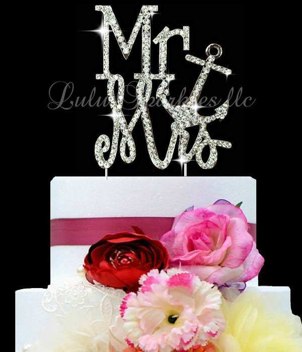 Lulu Sparkles LLC Crystal Rhinestone Nautical Mr & Mrs Anchor Wedding Cake Topper Cake Decoration Bling Keepsake N2