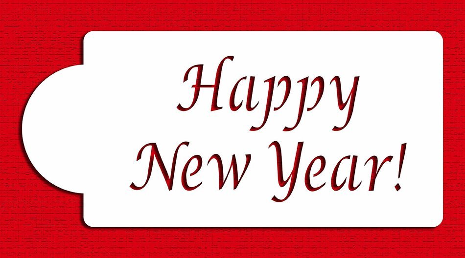 Designer Stencils C090 Happy New Year Cake Stencil, Beige/semi-transparent N3