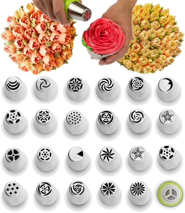 Russian Piping Tips - Cake Decorating Baking Supplies Kit - Icing Pastry Disposable Bags & Coupler - Premium 29...
