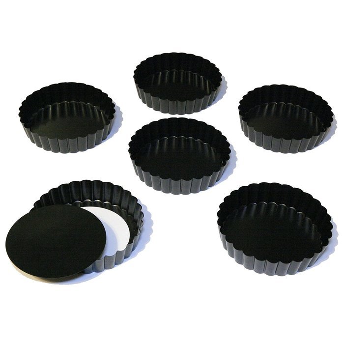 Stately Kitchen's Commercial Grade Non Stick Removable Bottom 5 Inch Mini Quiche Pans / Mini Tart Pans (6 - Pack) N2