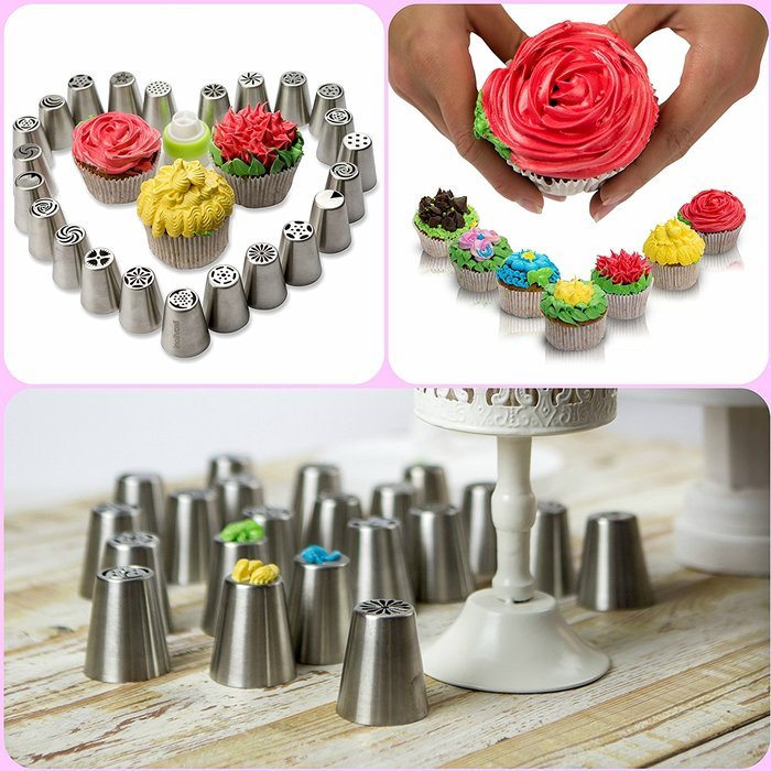 Russian Piping Tips - Cake Decorating Baking Supplies Kit - Icing Pastry Disposable Bags & Coupler - Premium 29... N2