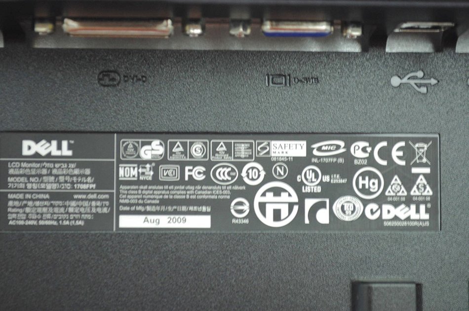 17" Dell 1708FPf DVI LCD Monitor w/USB Hub (Black) N6