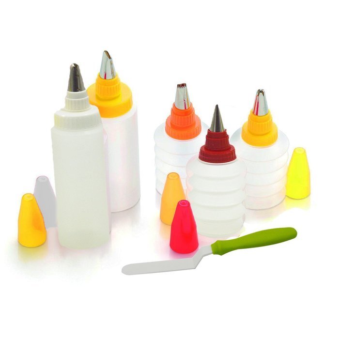 5 PCS Squeeze Bottles + 5 PCS Stainless Steel Piping Mouth + 1 PCS Spatula DIY Cake Baking Decorating Making Tools... N5