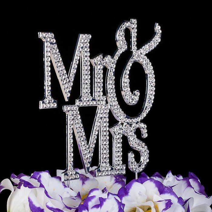 LOVENJOY Gift Box Pack Silver Bling Crystal Rhinestone Mr and Mrs Monogram Wedding Engagement Metal Cake Topper... N2