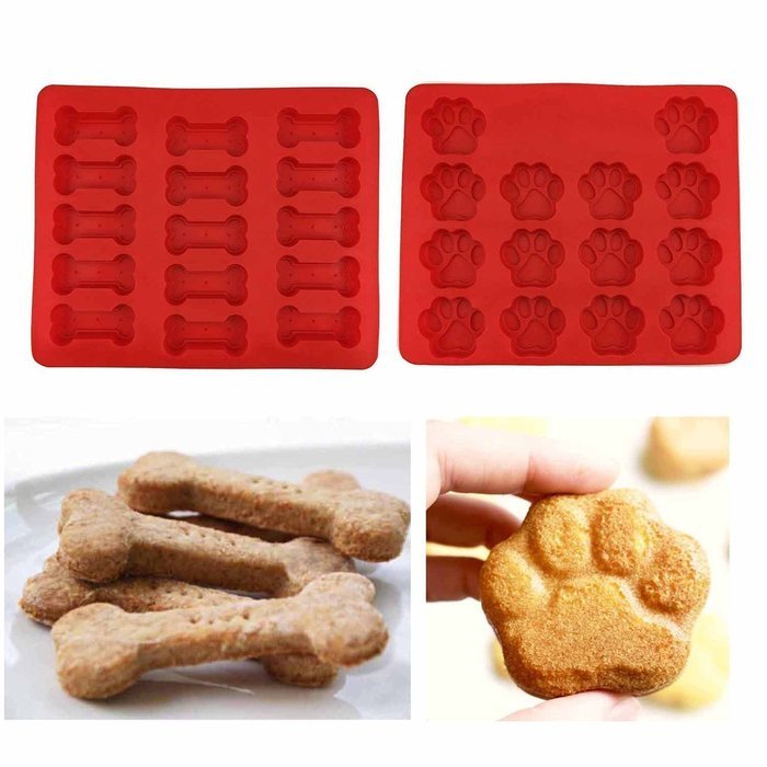 HUAL 2-Pack Food Grade Silicone Dog Paw and Bone Baking Molds N4