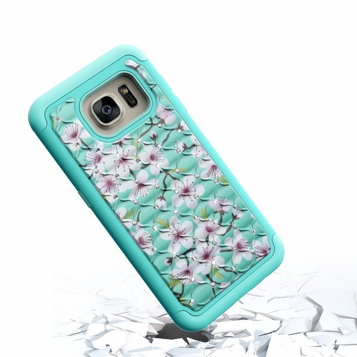 Galaxy S7 Edge Case, HLCT Rugged Shock Proof Dual-Layer Case for Samsung Galaxy S7 Edge (2016) (Green White A) N43