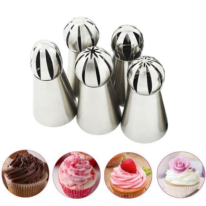 Bestgoo 5 PCS Russian Icing Piping Nozzles Tips Set, Sphere Ball Russian Tips Stainless Steel, Pastry Cake Fondant... N3