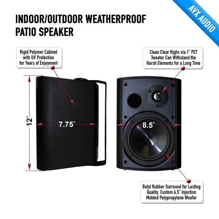 6.5" Outdoor weatherproof patio speaker pair (black) PSP-B1 - by AVX Audio N3