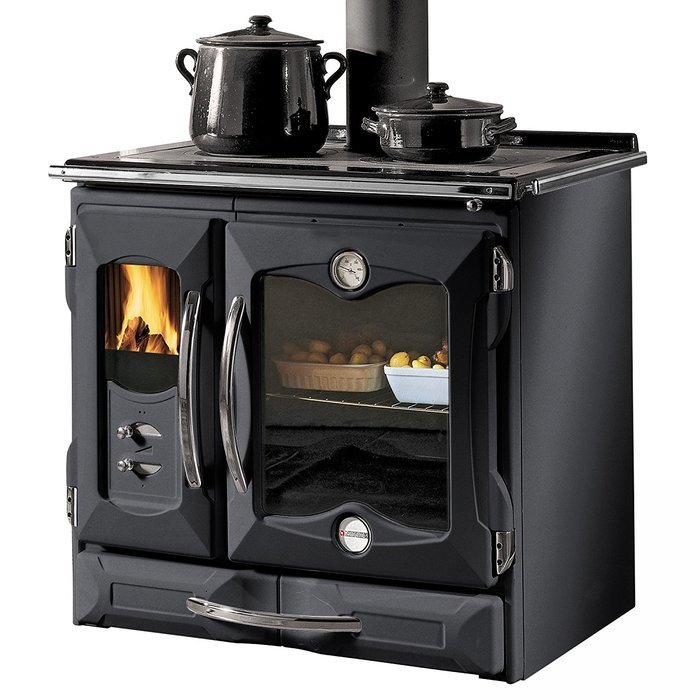 Wood Burning Cook Stove La Nordica "Suprema Black", Made in Italy Cooking Stove N3