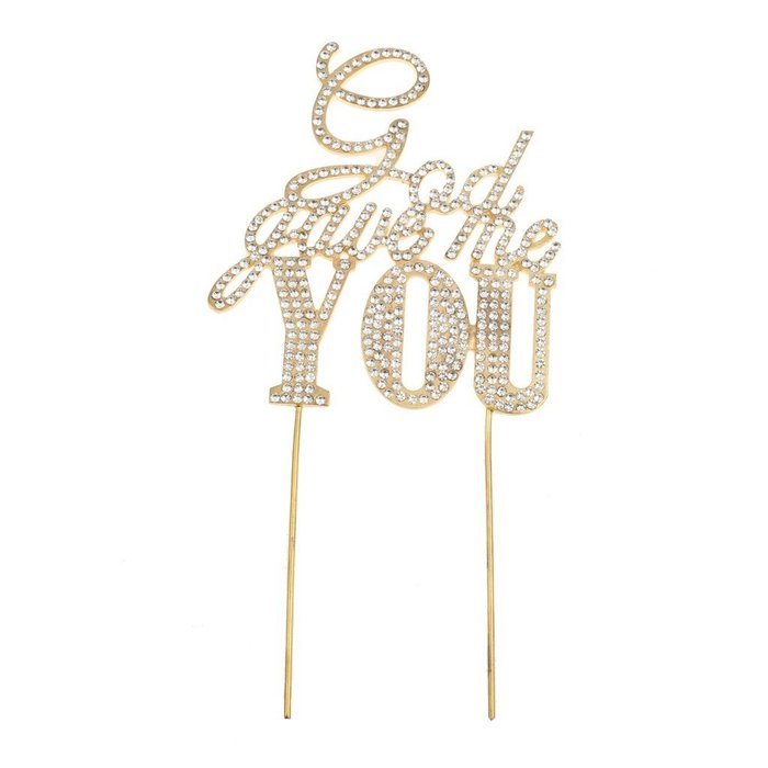 Gold Plated Crystal Rhinestone Letters God Gave Me You Wedding Cake Topper N5