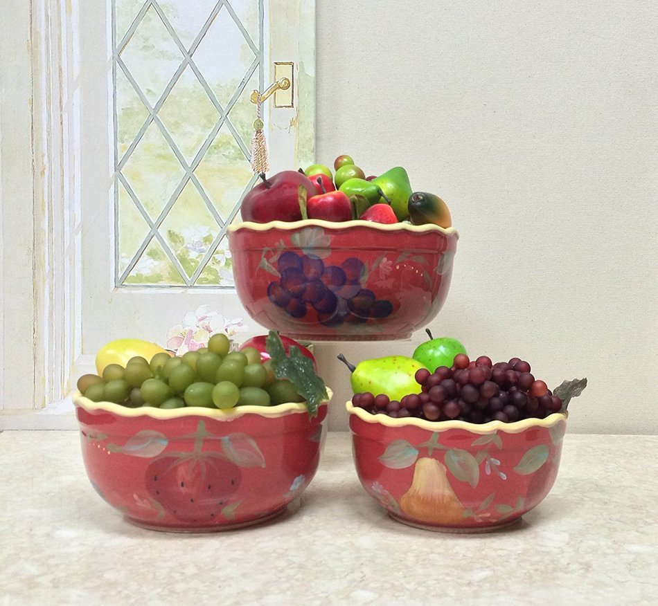 Red Orchard Ceramic 3-Piece Bowl Set, 8-3/8"W, 82769 by ACK N9