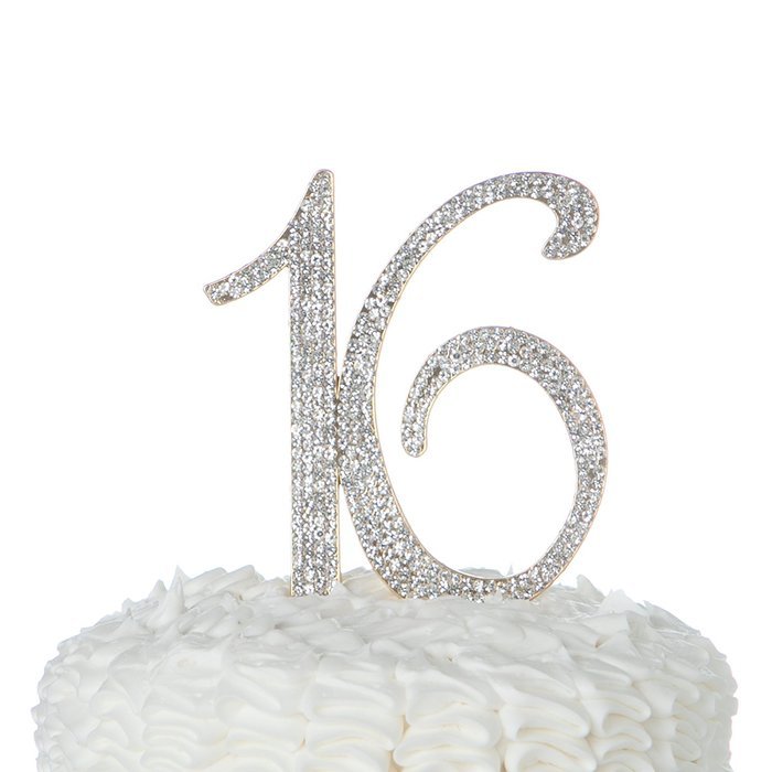 16 Cake Topper 16th Birthday Party Supplies Crystal Rhinestone Decoration (Gold) N20