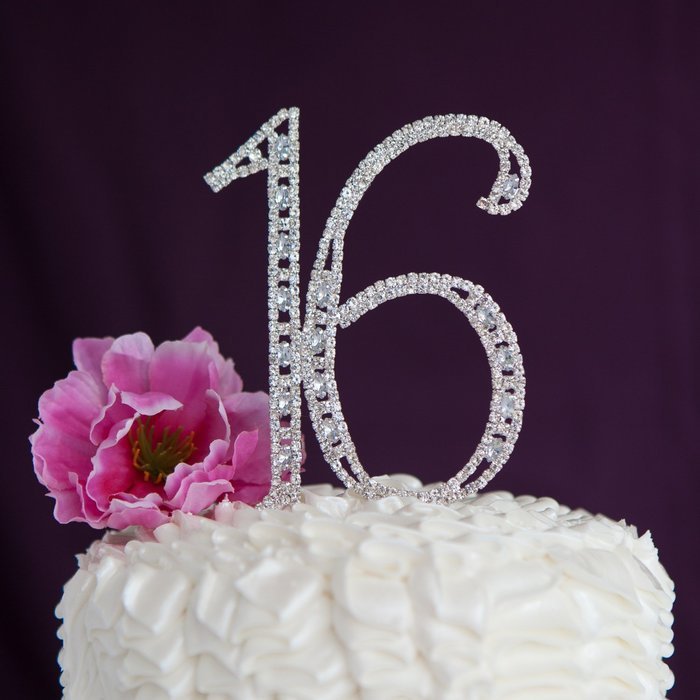 16 Cake Topper 16th Birthday Party Supplies Crystal Rhinestone Decoration (Gold) N21