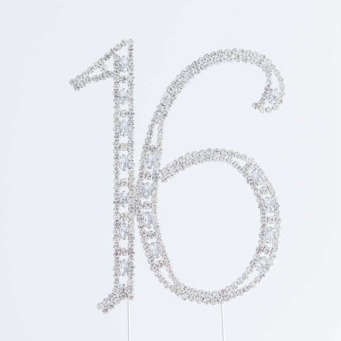 16 Cake Topper 16th Birthday Party Supplies Crystal Rhinestone Decoration (Gold) N22