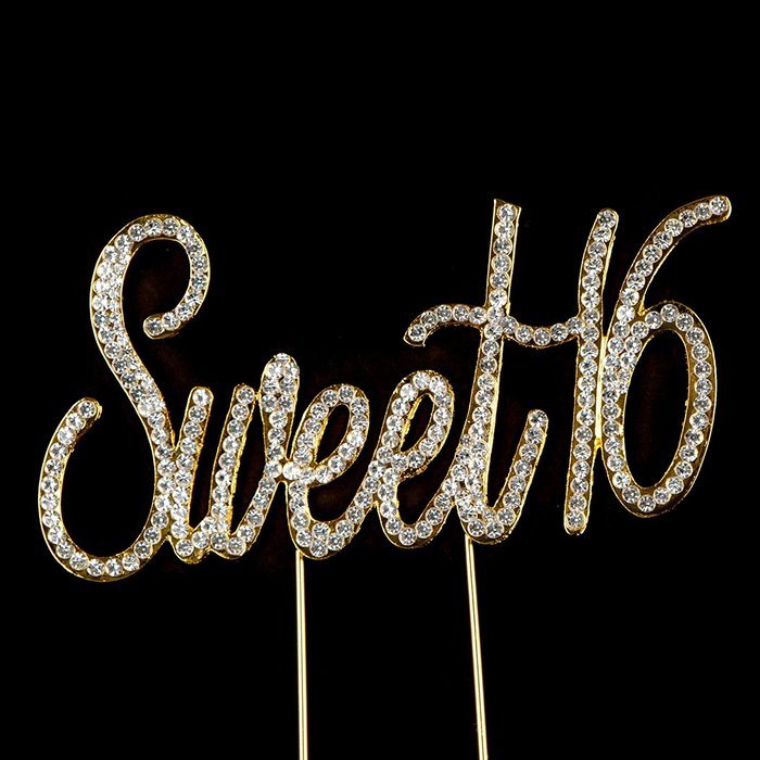 16 Cake Topper 16th Birthday Party Supplies Crystal Rhinestone Decoration (Gold) N23