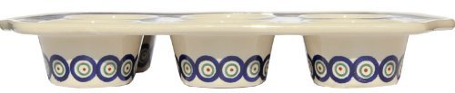Polish Pottery Muffin Pan From Zaklady Ceramiczne Boleslawiec #1778-56 Peacock Pattern, Length: 14" Width: 8.75" N3