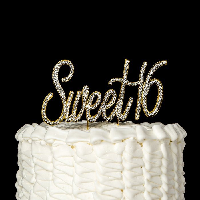 16 Cake Topper 16th Birthday Party Supplies Crystal Rhinestone Decoration (Gold) N24