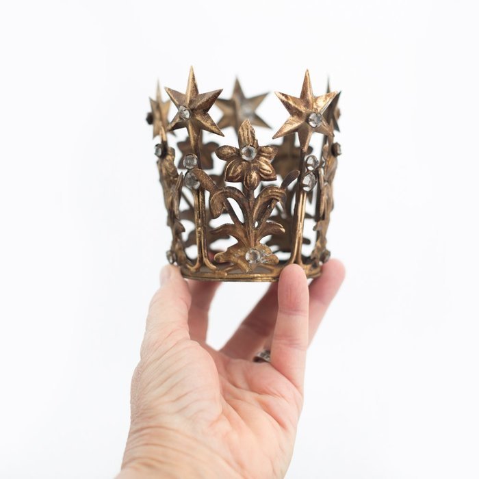 Gold Crown Cake Topper, Wedding Cake Topper, Antique Gold Crown, Small Santos Crown, Star Crown, Petite Crown,... N2
