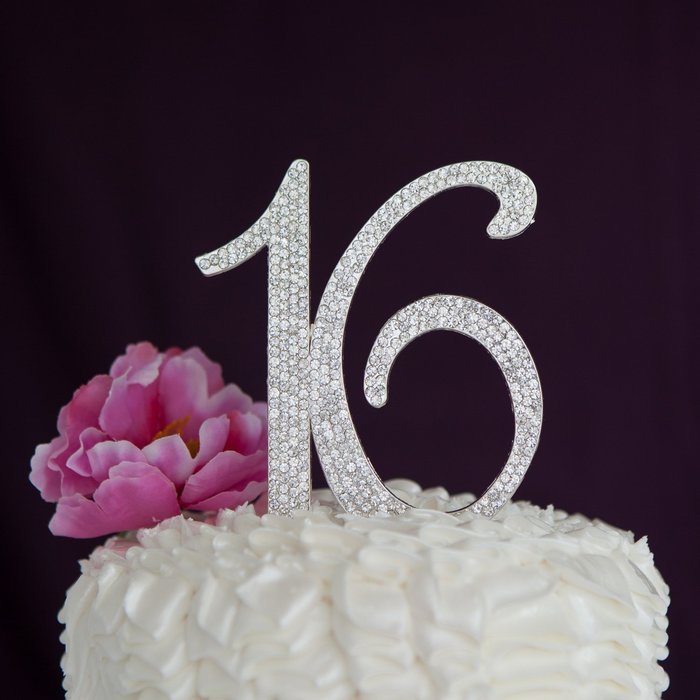 16 Cake Topper 16th Birthday Party Supplies Crystal Rhinestone Decoration (Gold) N25