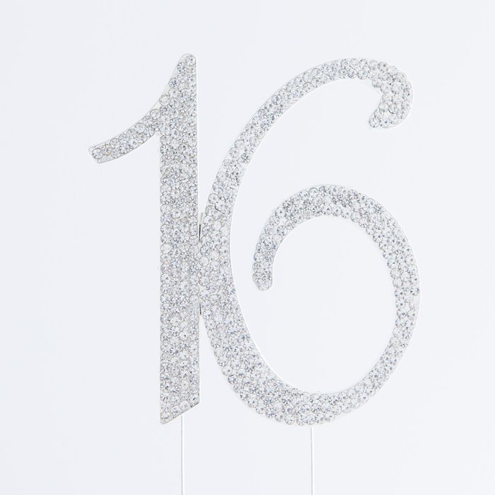 16 Cake Topper 16th Birthday Party Supplies Crystal Rhinestone Decoration (Gold) N27