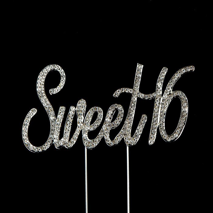 16 Cake Topper 16th Birthday Party Supplies Crystal Rhinestone Decoration (Gold) N28