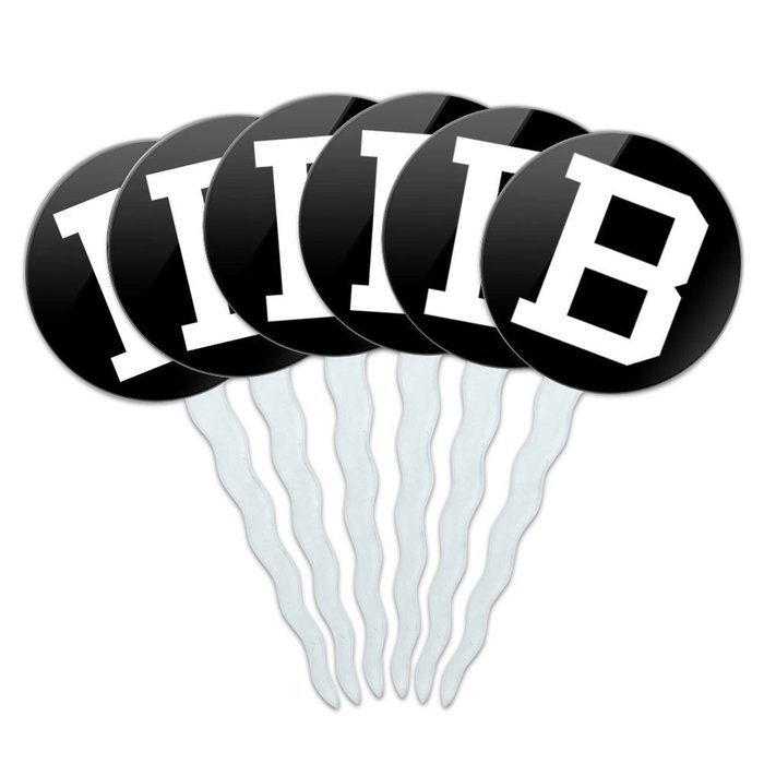 Set of 6 Cupcake Picks Toppers Decoration Letter Initial Black White - Letter G Initial N7