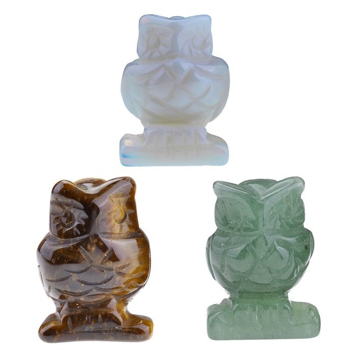 JOVIVI 1pc Natural Carved Gemstones Owl Figurine 1.5'' Room Decoration, with Gift Box (Tiger Eye) N13