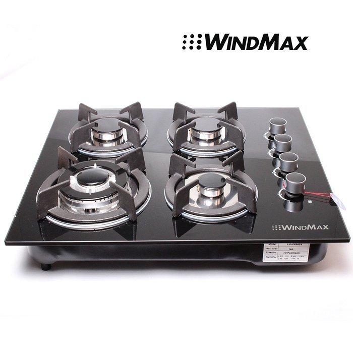 Windmax US Seller 24" 3.3KW Kitchen Glass Built-in 4 Burners Gas Hob Cooktop Cookware N3