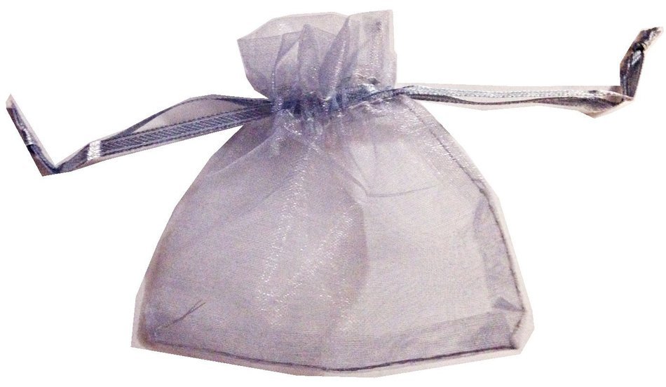 Silver Organza Bags with Ribbon Ties 2" X 3" (Pack of 24)