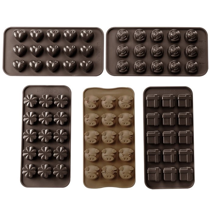 Webake 5 Pack Silicone Chocolate Molds, Candy Molds, 15 Cavity 5 Shape N3