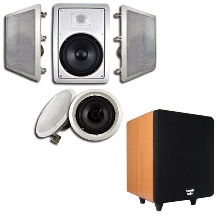Acoustic Audio HT-85 In-Wall/Ceiling 5.1 Home Theater 8" Speakers and 6.5" Powered Sub HT-85-CS65C
