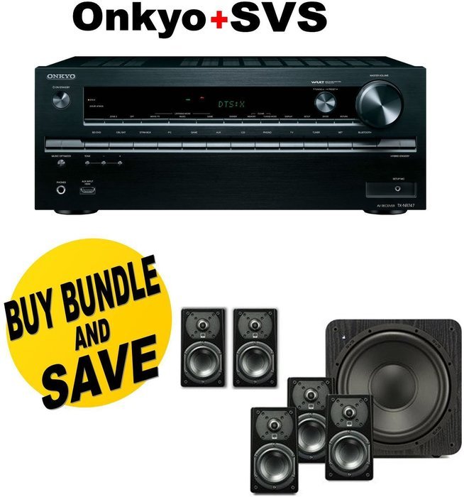 Onkyo TX-NR747 7.2-Channel Network A/V Receiver + SVS Prime Satellite 5.1 Premium Black Ash Finish System Bundle