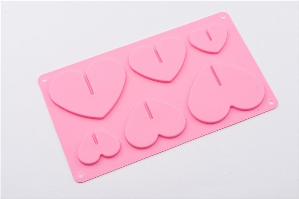6 Cavity Big&Small Love Heart Shape Silicone Cake Chocolate Baking Mold for Microwave Oven N4
