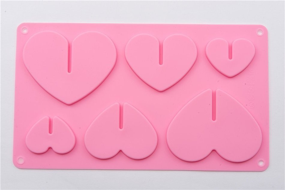 6 Cavity Big&Small Love Heart Shape Silicone Cake Chocolate Baking Mold for Microwave Oven N5