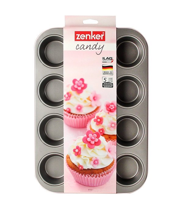 Zenker 9153 Muffin Tin "Candy" For 12 Muffins, Pink/Silver, 15.16 x 10.43 x 1.18"