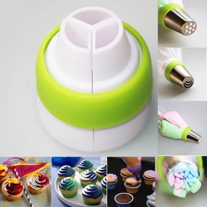 ilauke 3-Color Coupler Russian Nozzle Converter Icing Piping Bag for Cake Cupcake Decorating Tool N4