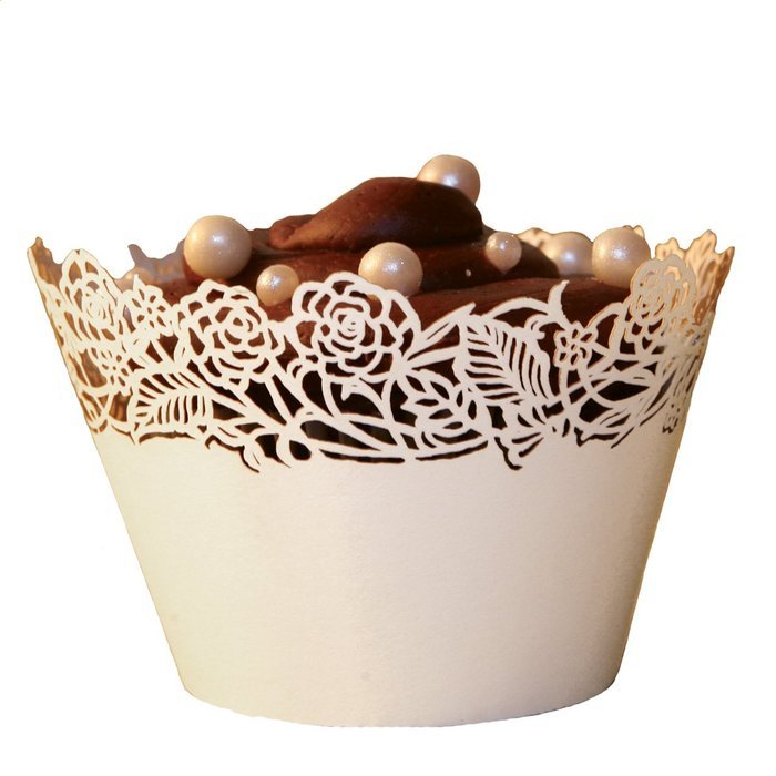 Filigree Regular Cupcake Wrapper, White, 12 pack N14