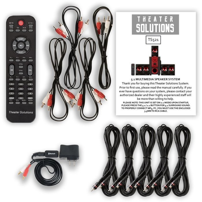 Theater Solutions TS521 Home 5.1 Speaker System with Bluetooth and 5 Extension Cables