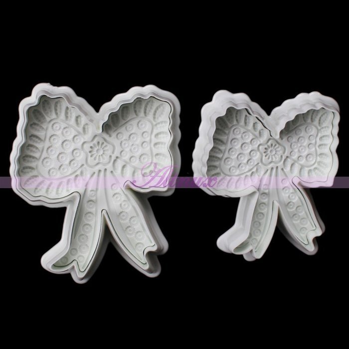 Generic 2Pcs/Set Macrame Bow Fondant Cake Plunger Cutter Sugarcraft Mold Cookie Decorating Tools N2