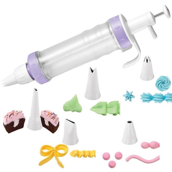 LiangTing Clear Dessert Cookie Cupcake Press with 5 Different Decorating Tips