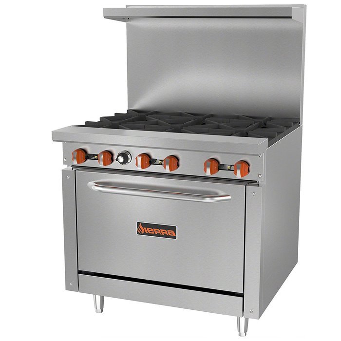 MVP Group SR-6-36 Gas Range 6 Burner with Oven, 36", Grey