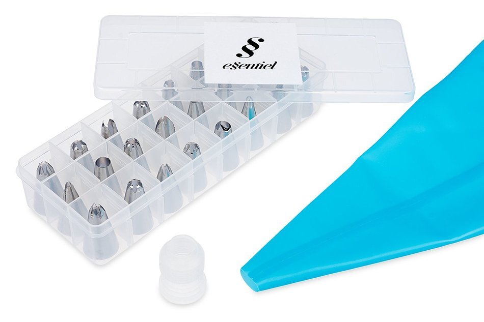 The Best 26 Piece Cake Decorating Kit With Stainless Steel Icing Tips, 1 Coupler And Slicone Pastry Bag Great... N5