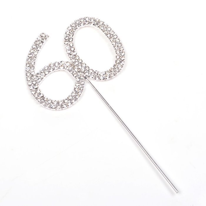 KLOUD City@ Crystal Rhinestone Bling Silver Number 60 Birthday 60th Anniversary Cake Top Topper (Number "60") N3
